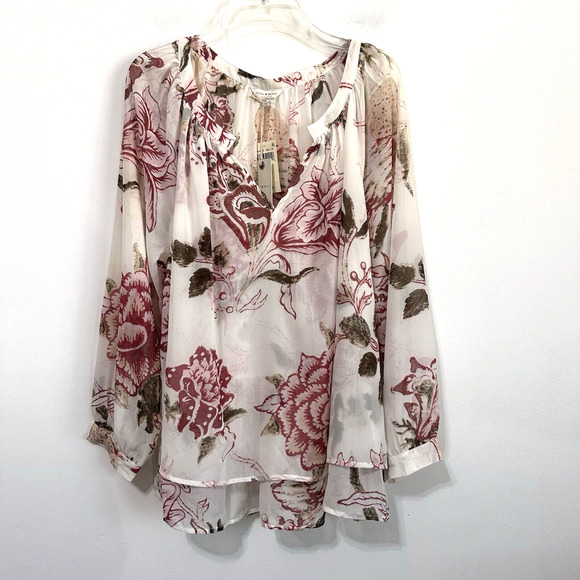 Lucky Brand Tops - Lucky Brand Top 1X Plus Floral Sheer Boho Cottage Blouse Tiered Front V Neck NEW